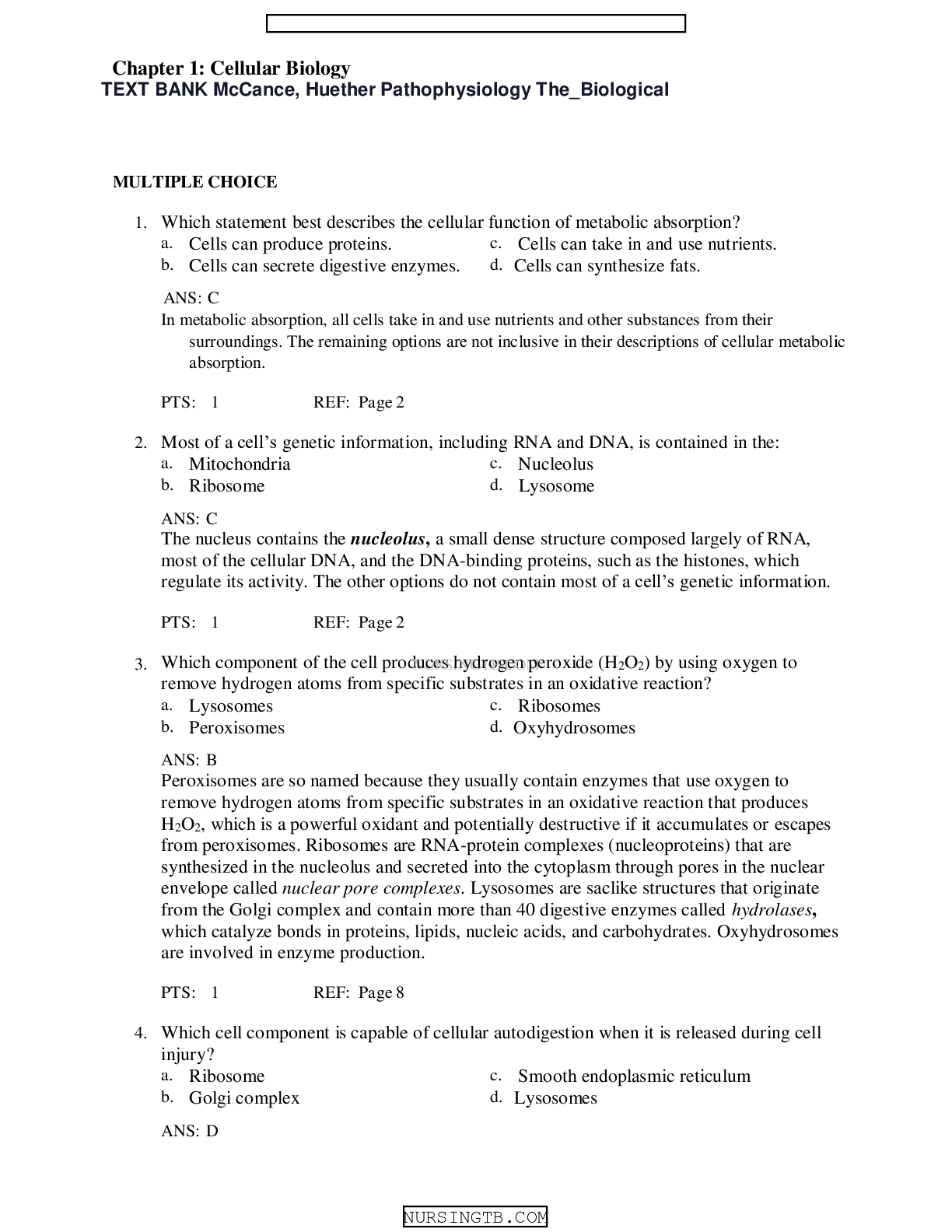 Preview image of Cellular Biology TEXT BANK McCance, Huether Pathophysiology The_Biological document